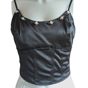 Womens Corset Tank Top M Babydoll Rose Accent Coquette Goth Dainty Romantic Vamp